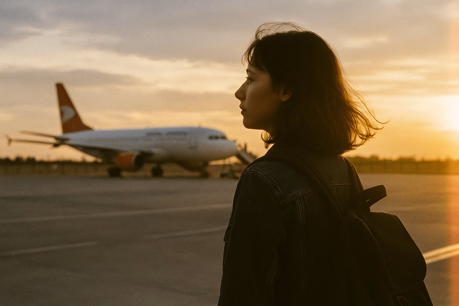 Person gazing at sunset airport scene. Blog post image for Confessions of a PTO Addicted traveler about using Brückentage